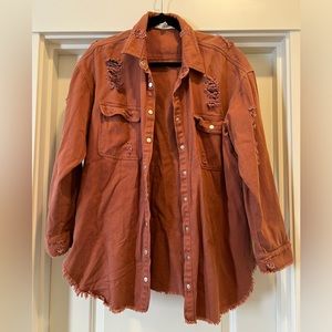 Heyday Distressed Jean Jacket Red